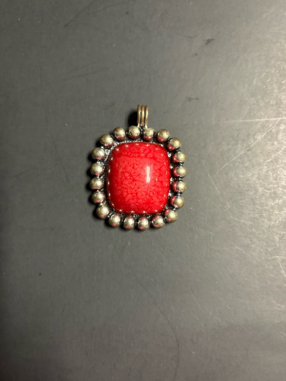 Red Stone Beaded Frame Pendant - Women Jewelry